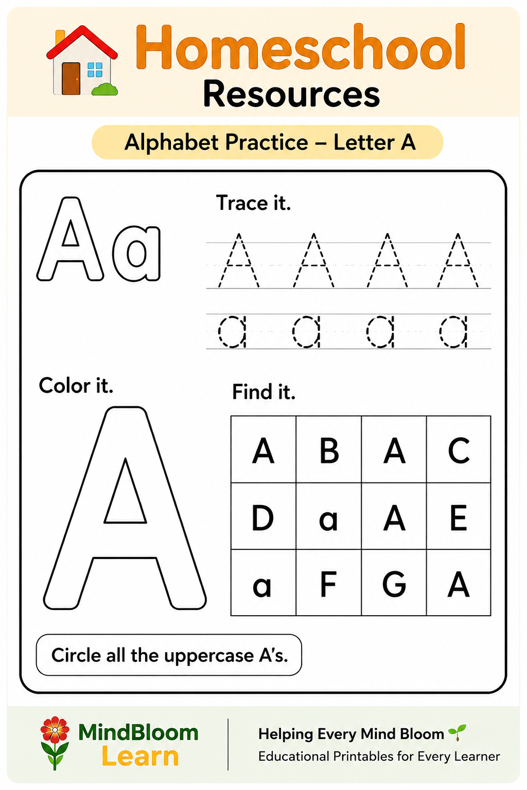 Homeschool Resources Letter A worksheet preview
