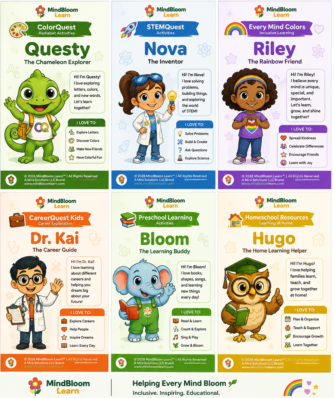 MindBloom Learn mascot collection