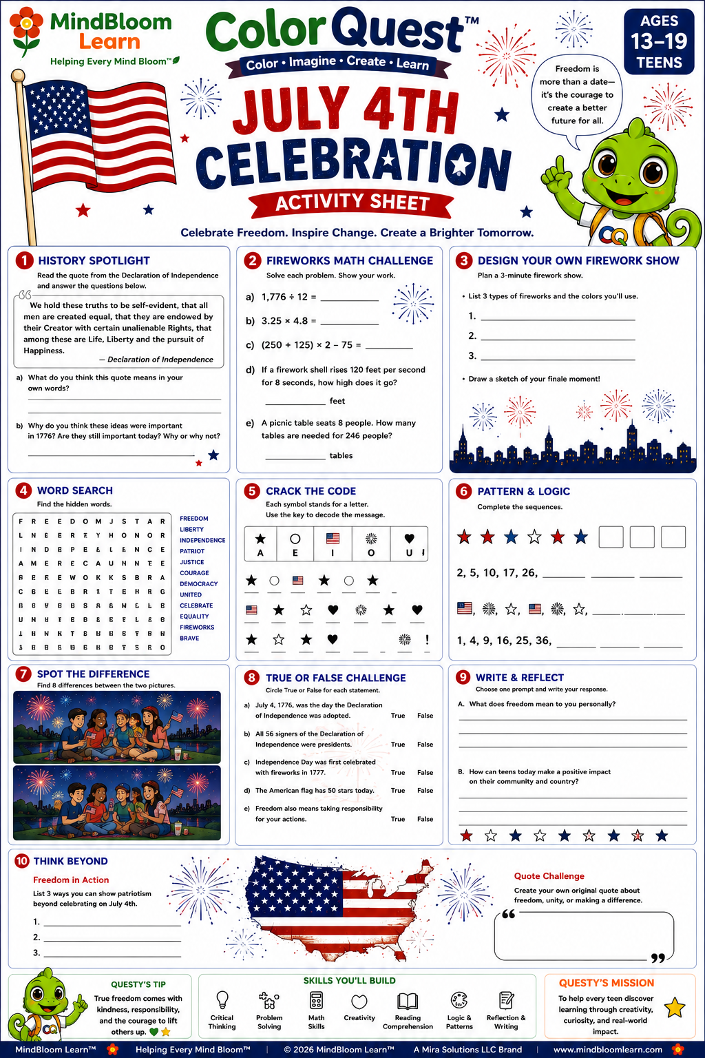 ColorQuest July 4th activity for ages 13 to 19