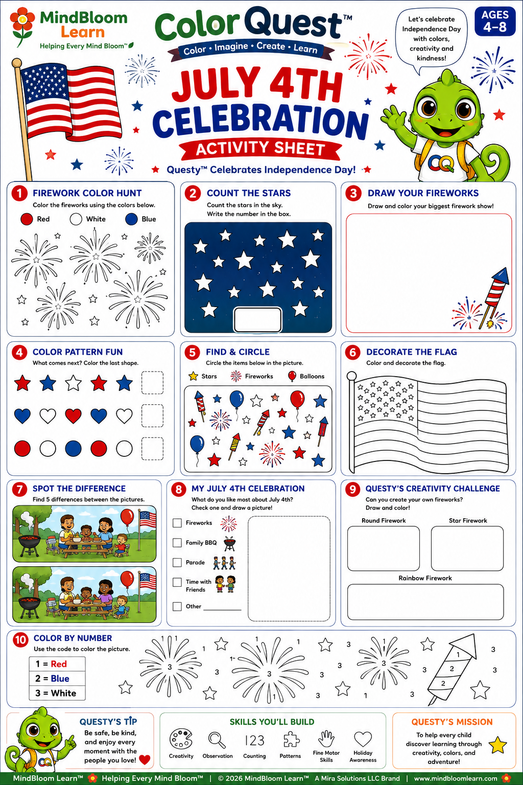 ColorQuest July 4th activity for ages 4 to 8