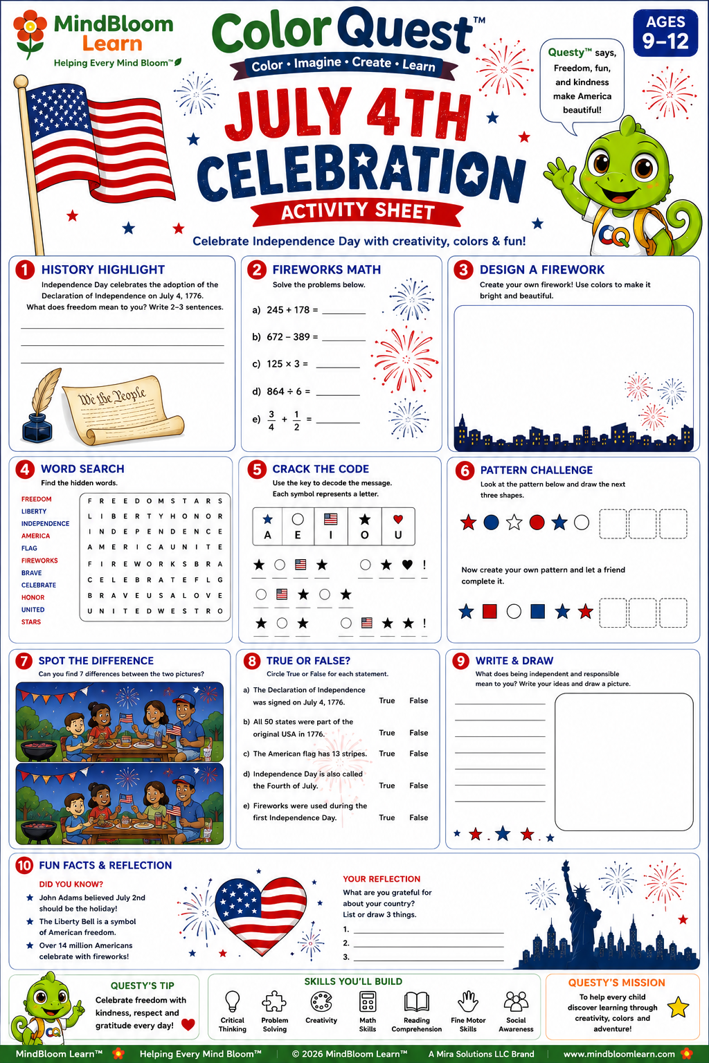 ColorQuest July 4th activity for ages 9 to 12