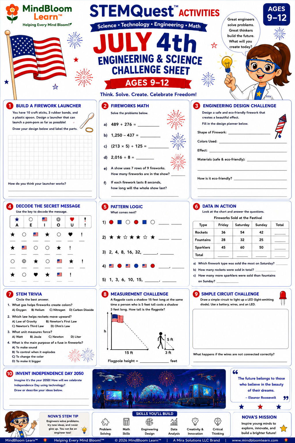 STEMQuest July 4th activity for ages 9 to 12