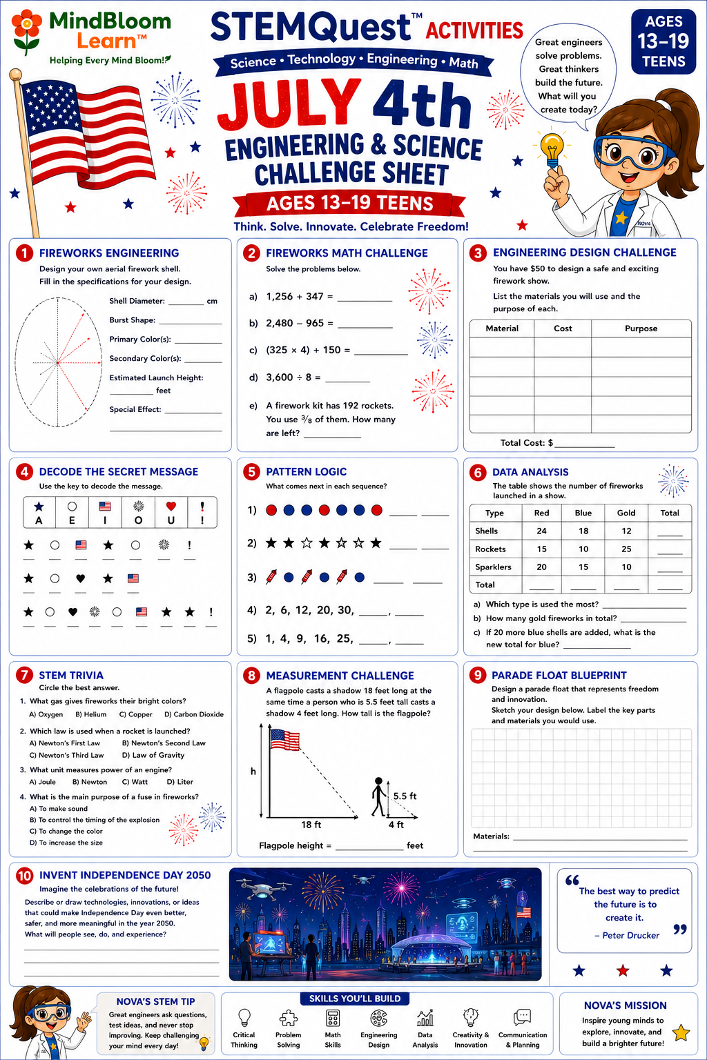 STEMQuest July 4th activity for ages 13 to 19